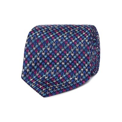 Multicoloured dogtooth patterned pure silk tie